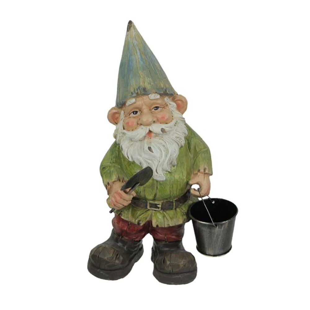 Garden Gnome Holding Bucket Home Garden Sculpture Decor
